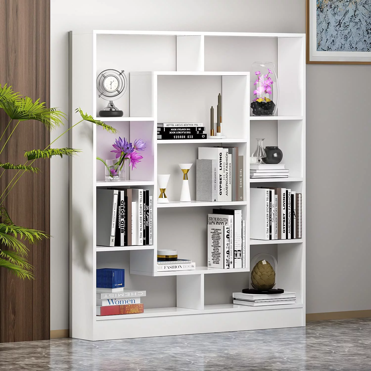 sell well Venus Bookcase - Room Divider - Free Standing Shelving Unit for Living Room or Office in a Modern Design (White/White)