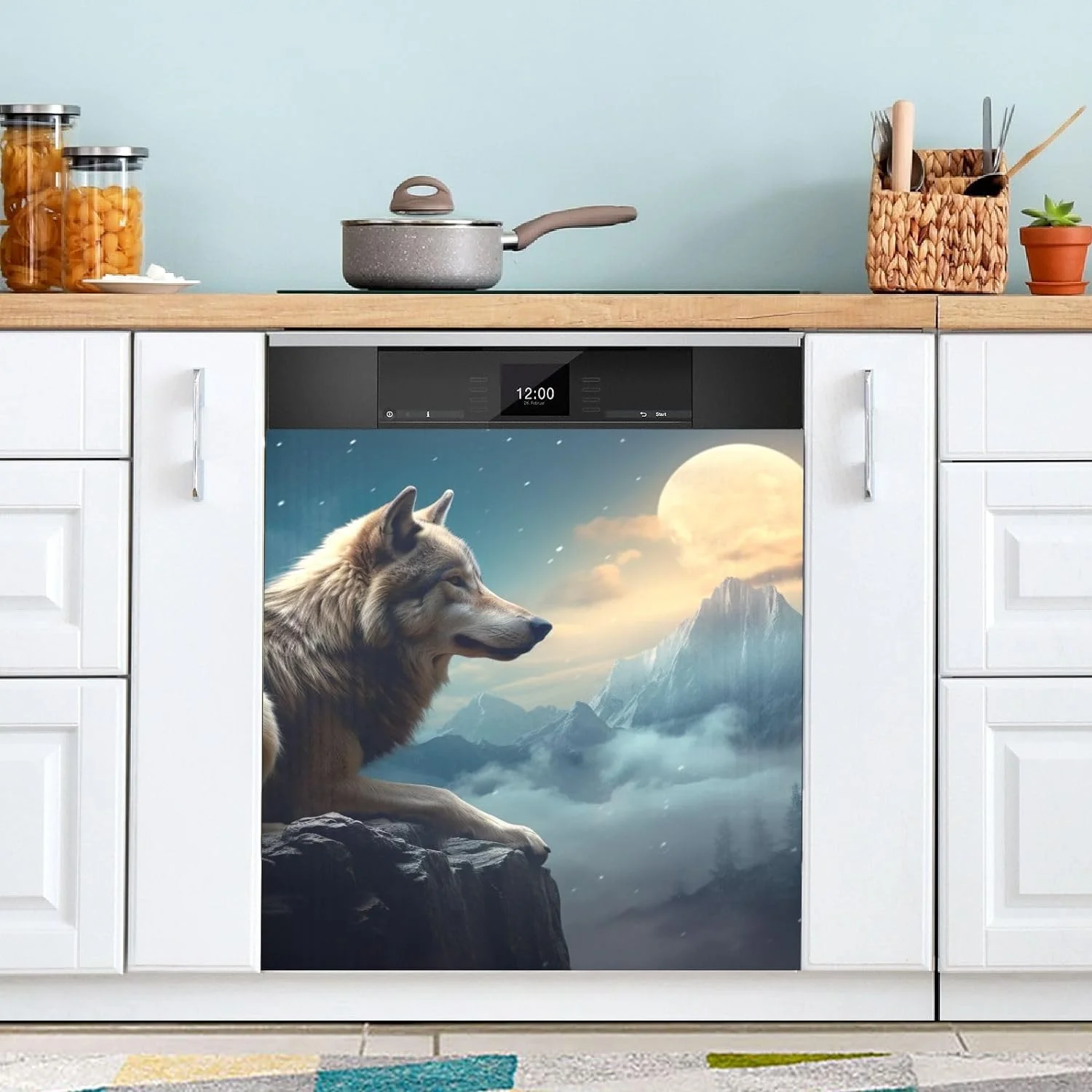 Coolnut Magnetic Dishwasher Stickers Night Wolf Pattern Kitchen Dishwasher Cover Sticker, Panel Decal Home Cabinet Appliances Stickers 23in W x 26in H Home Decor