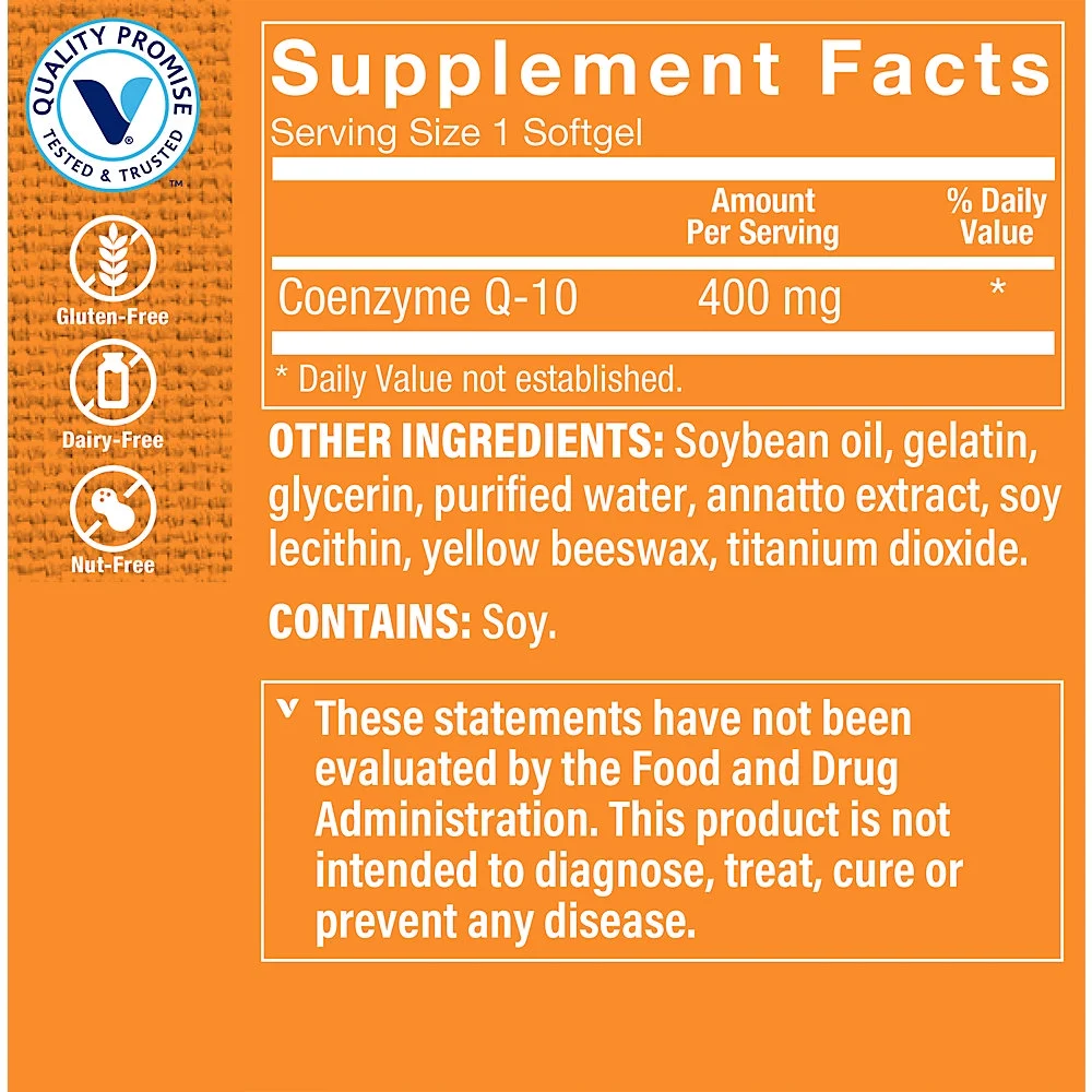 The Vitamin Shoppe CoQ-10 400mg - Beneficial for Those Taking Statins – Supports Heart & Cellular Health and Healthy Energy Production, Essential Antioxidant – Once Daily (60 Softgels)