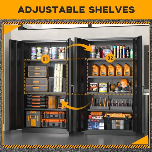 Greenvelly Metal Garage Storage Cabinet with Doors and Adjustable Shelves,72