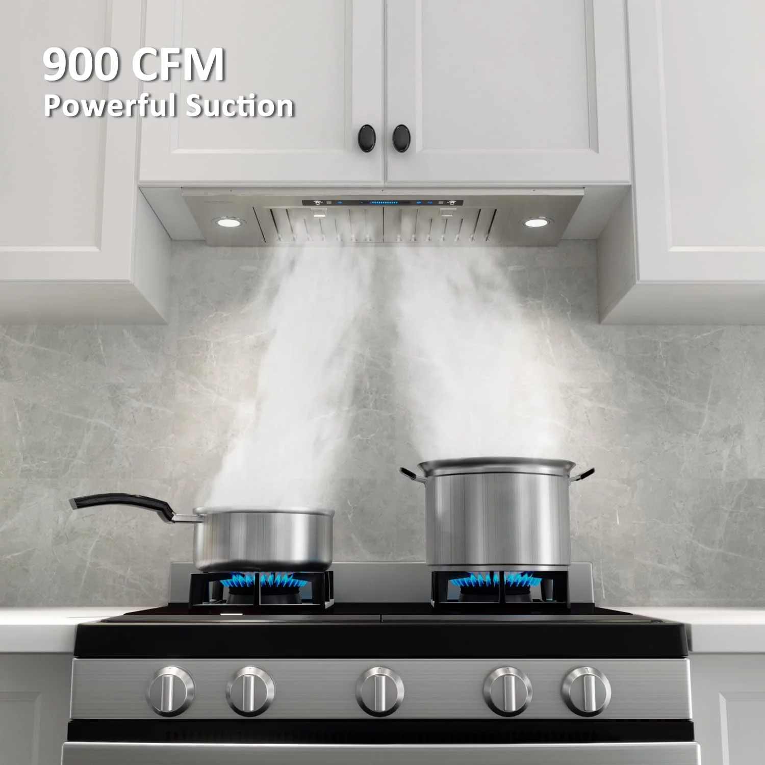 IKTCH 36 inch Built-in/Insert Range Hood 900 CFM, Ducted/Ductless Convertible Duct, Stainless Steel Kitchen Vent Hood with 4 Speed Gesture Sensing&Touch Control Panel(IKB IKB01 36''