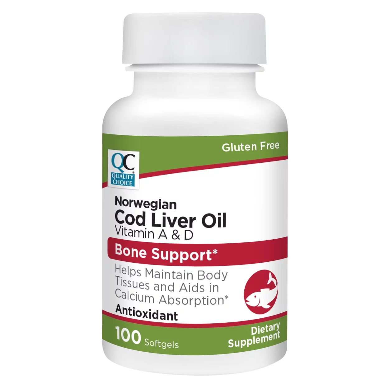 Quality Choice Norwegian Cod Liver Oil Vitamin A & D Bone Support Softgels, 100 Count - Pack of 4