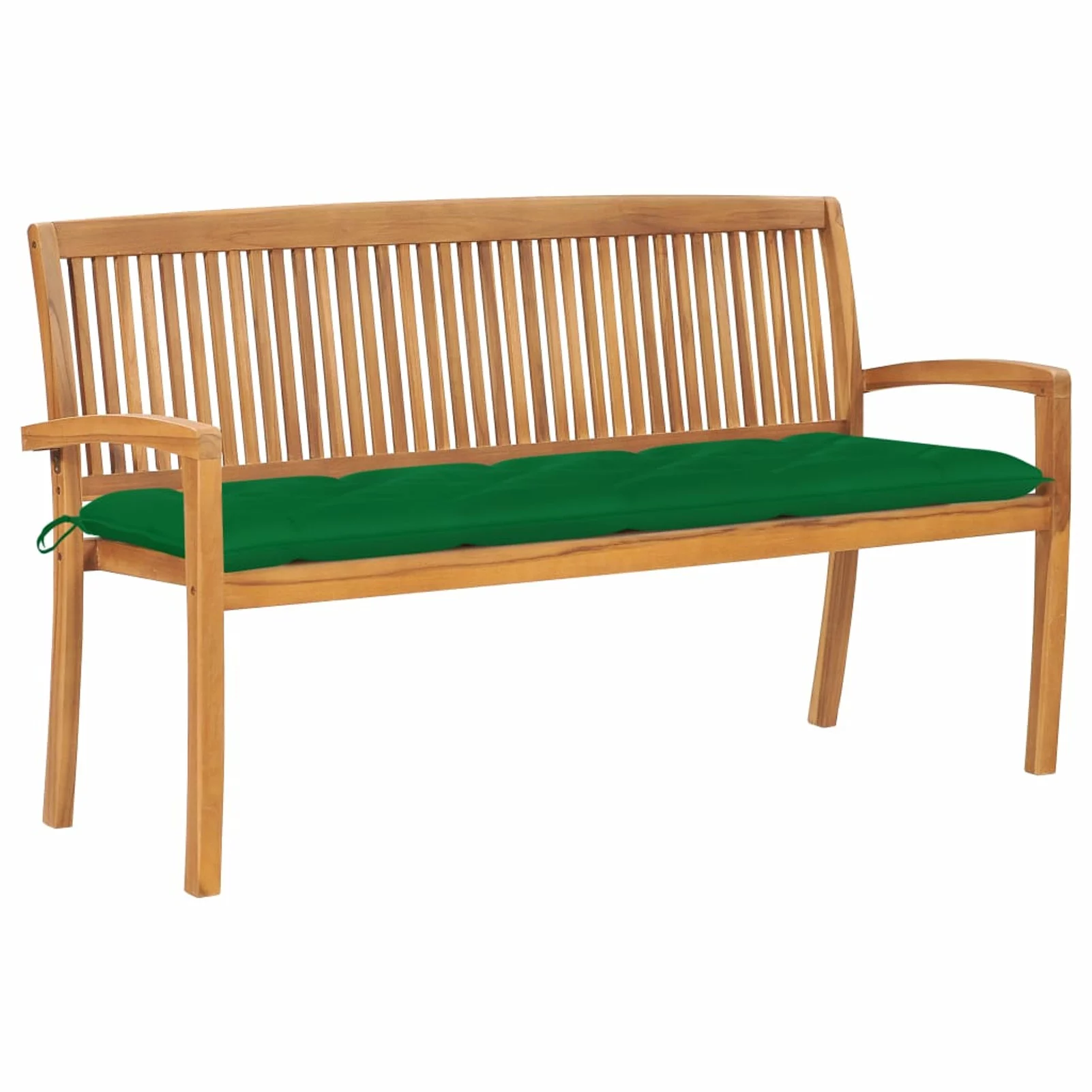 moobody Garden Bench with Green Seat Cushion Teak Wood Patio Porch Chair Wooden Outdoor Bench for Backyard, Balcony, Park, Lawn Furniture 62.6 x 22.6 x 35.4 Inches (W x D x H)