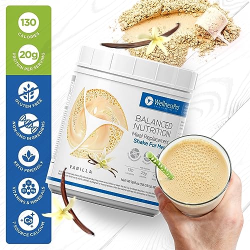 Mens Balanced Nutrition Meal Replacement Shake, Shake & Smoothie Powder Specific Formula for Men, 15 Servings, Vanilla Flavor, Gluten Free, 20g Protein Per Serving