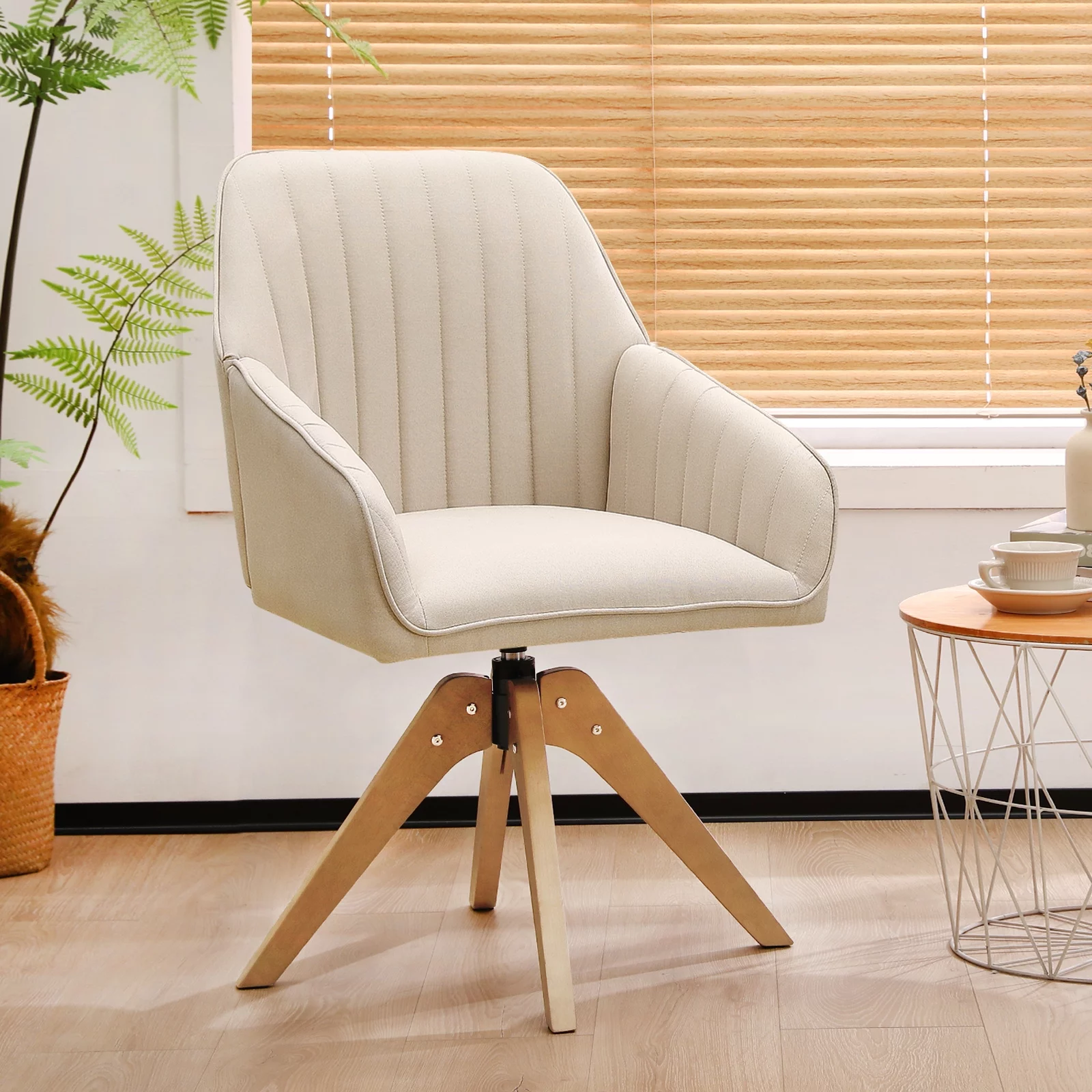 Mid Century Swivel Accent Chairs Modern Barrel Desk Chair Faux Linen,Beige