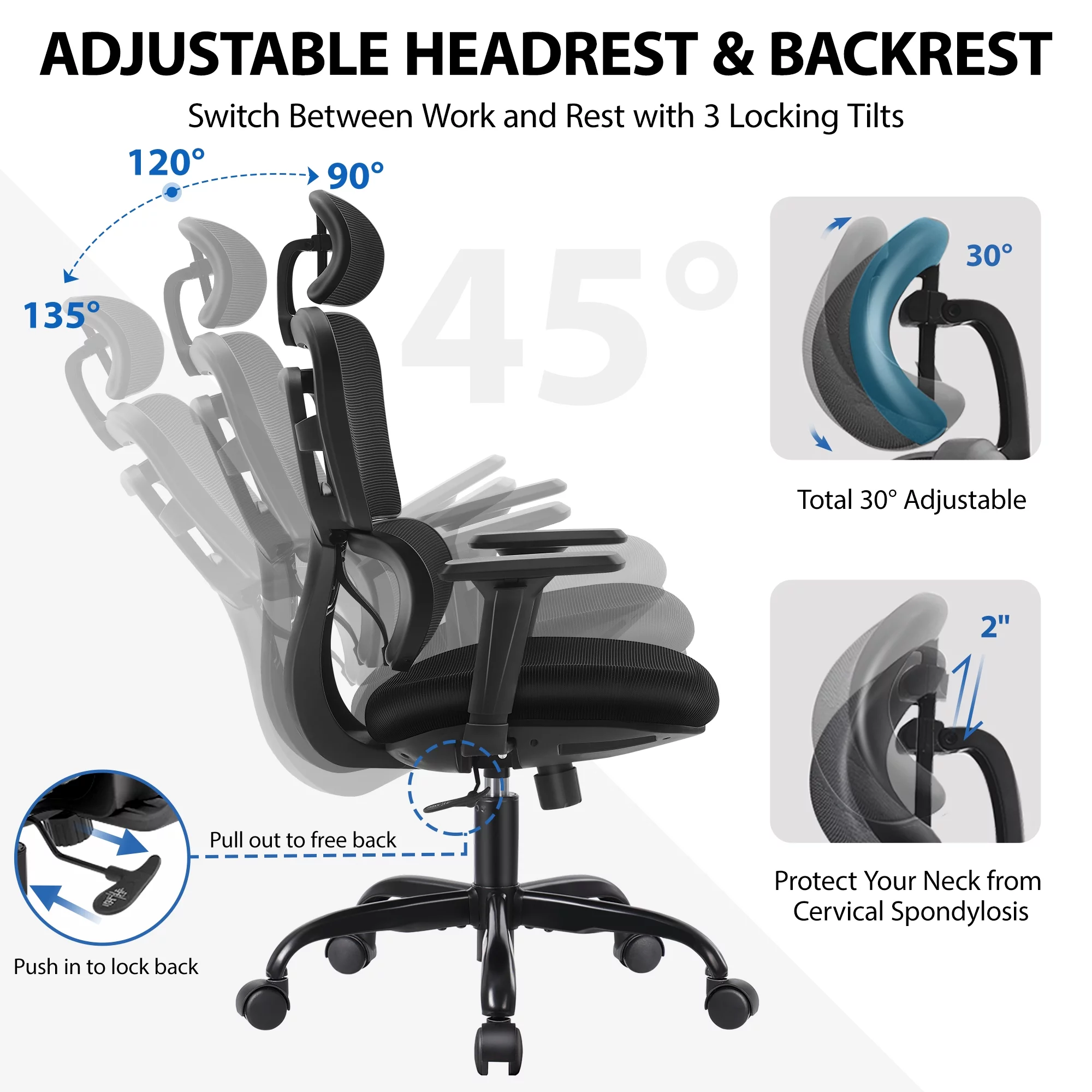 CoolHut Ergonomic Office Chair Desk Chair High Back Computer Chair with Lumbar Support, 300lbs, Black (Upgraded Sponge Cushion)