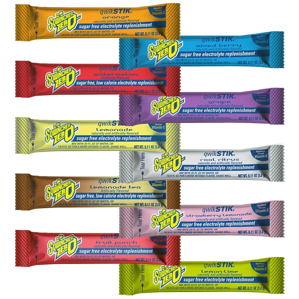 Sqwincher Zero - 10 Flavor Qwik Stik Assorted Sugar-Free Electrolyte Powdered Beverage Mix (50 Pack)