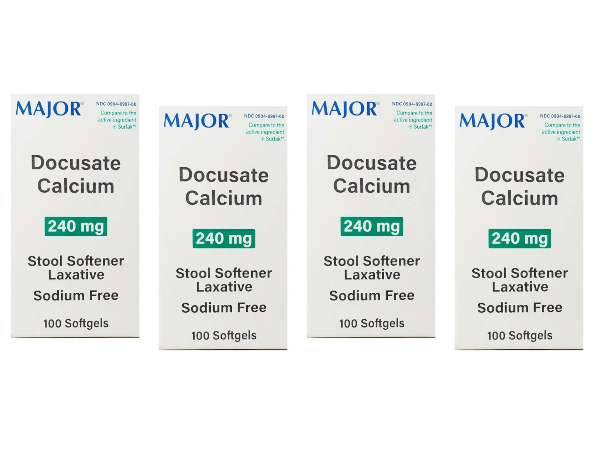 4 Pack - Major Docusate Calcium 240mg Stool Softener Laxative Softgels, 100 Count