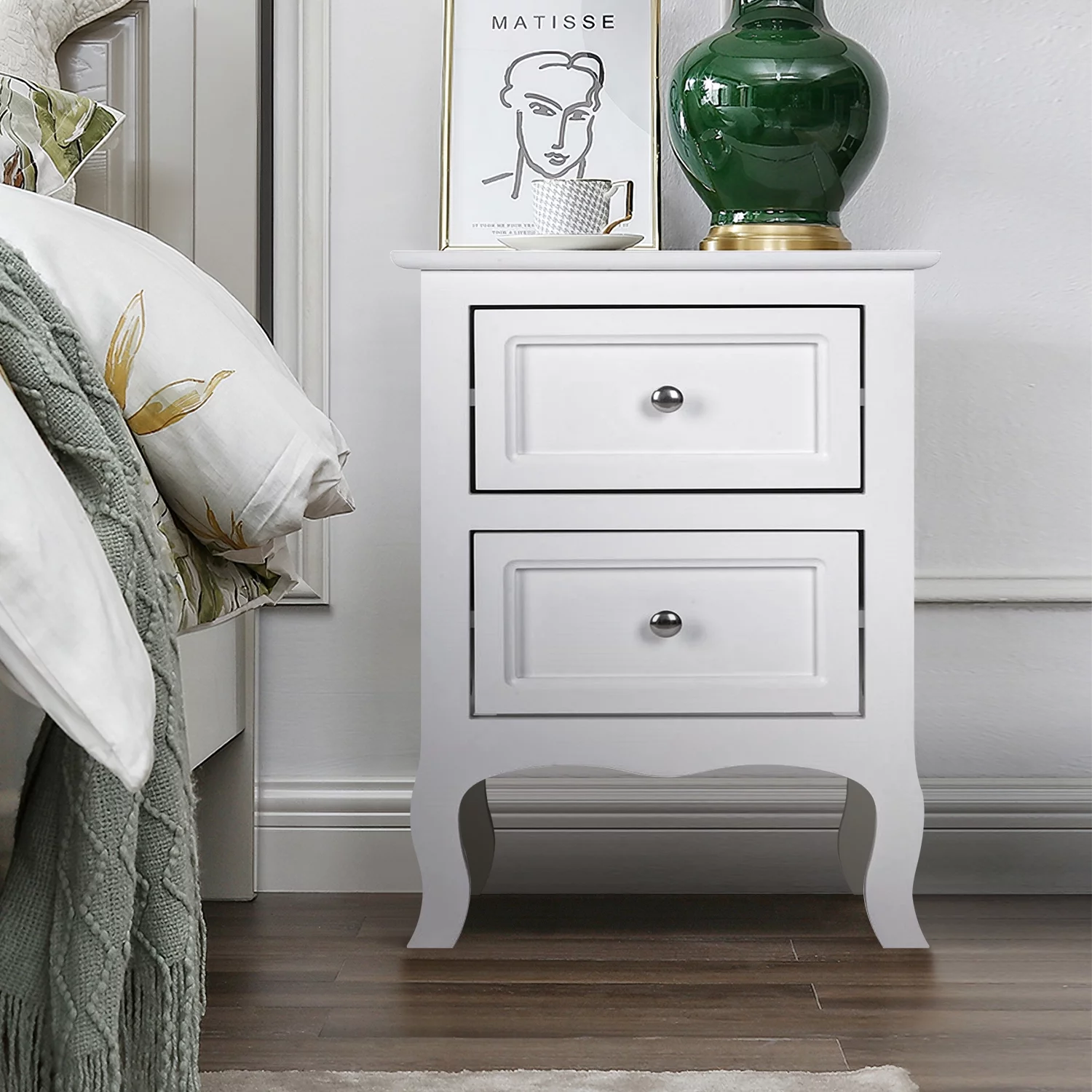 Veryke Nightstand Set of 2 for Bedroom, Modern End Table with 2 Drawer Set of 2 Storage Cabinet for Bedroom, Living Room, Dining Room Furniture, White (2pcs)