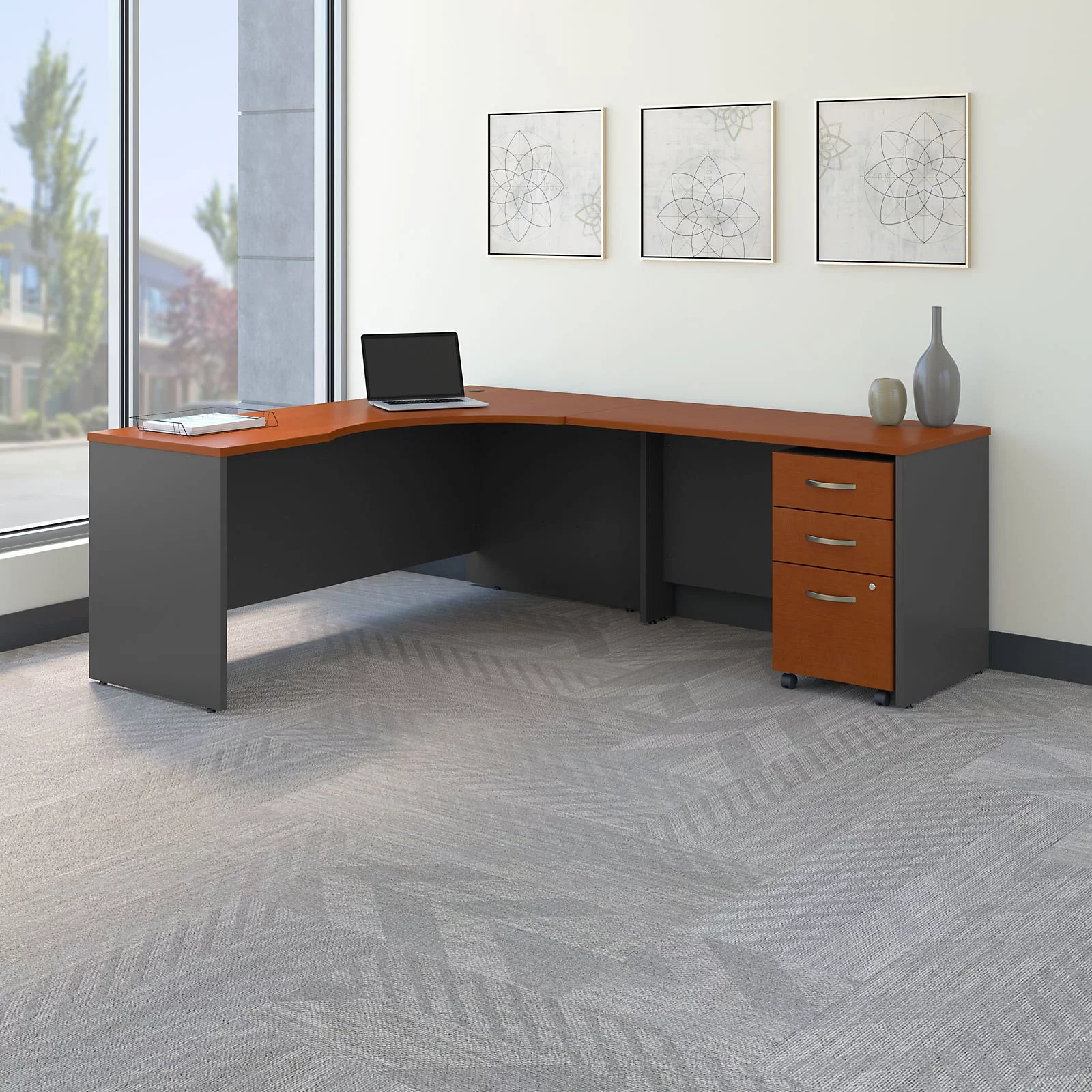 Bush Business Furniture  72 in. Series C Left Handed Corner Desk with 48 in. Return & Mobile File Cabinet - Mocha Cherry