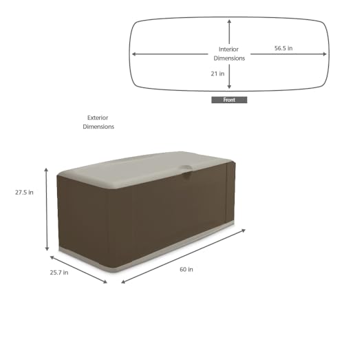 Rubbermaid Medium Resin Outdoor Storage Deck Box (73 Gal), Weather Resistant, Brown, Deck Organization for Home/Backyard/Pool Chemicals/Toys/Garden Tools/Porch/Patio Cushions