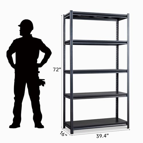 Karl home 2200LBS Heavy Duty Garage Shelves,5-Tiers Adjustable Storage Shelving,Detachable Metal Shelves 72
