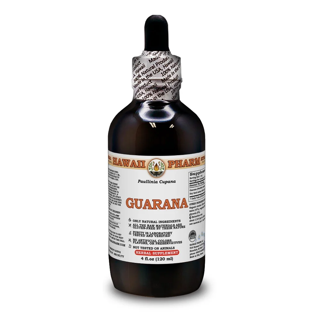 Guarana (Paullinia Cupana) Dry Seed Liquid Extract. Expertly Extracted by Trusted HawaiiPharm Brand. Absolutely Natural. Proudly made in USA. Tincture 4 Fl.Oz