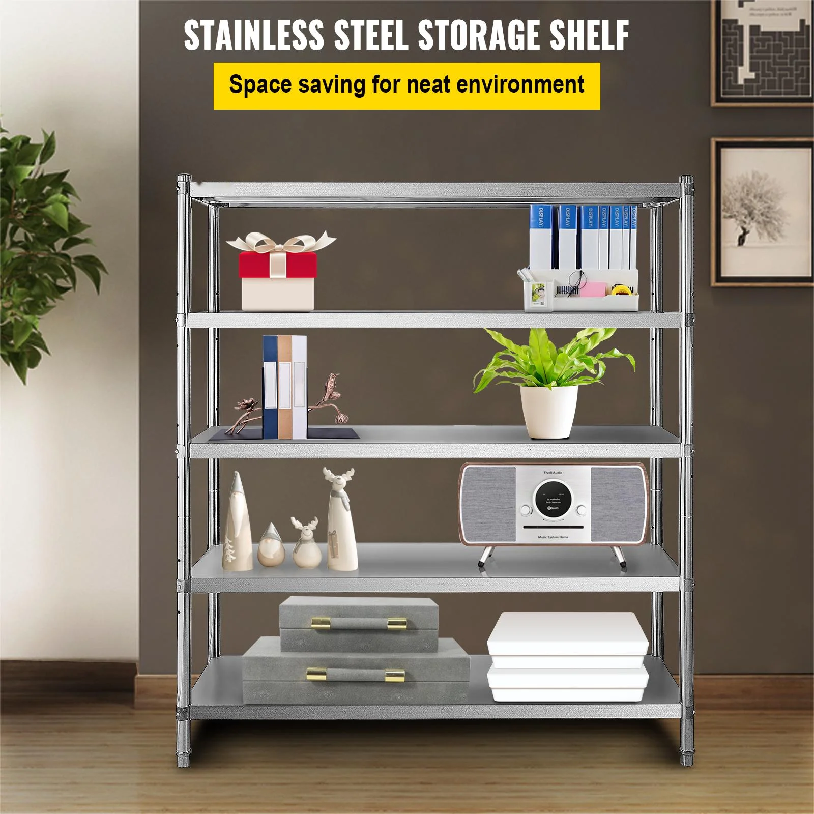 BENTISM Shelving Unit Storage Shelves 60x18.5 inch 5-Tier Stainless Steel 330lb Per Kitchen Shelf
