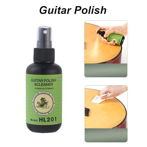 Guitar Cleaning Kit, Fretboard Lemon Oil, Polish and Oil Care, Guitar String Cleaner Tool Brush String, Fret Care, Cleaning Brush & Cleaning Cloth, Extends Fretboard and String Life