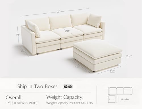 Cloud Couches for Living Room L Shaped Sectional Couch with Ottoman Deep Plush 4 Seats Sofa Modern Sofa for Apartment