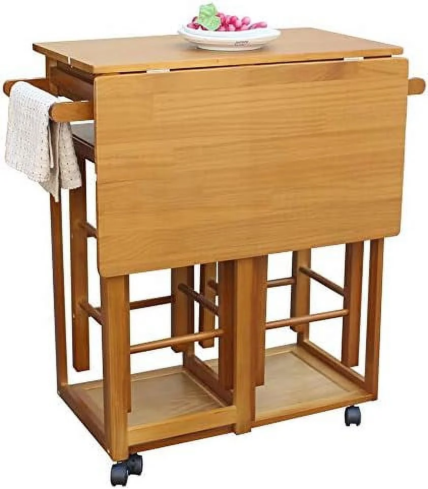 HJZBNONE 3 Piece Drop Leaf Dining Tables for Small Spaces  Small Rolling Dining Table Set for 2 with 2 Drawers  Space Saving Dining Table with 2 Chairs and Handle for Kitchen and Dining R