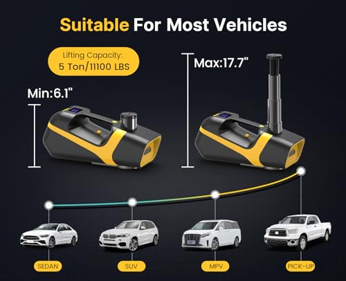 Electric Car Jack Kit, 5 Ton 12V Hydraulic Car Jack Lift with Electric Impact Wrench and Tire Inflator Pump, Portable Auto Kit for SUV MPV Sedan Truck Change Tires Garage Repair