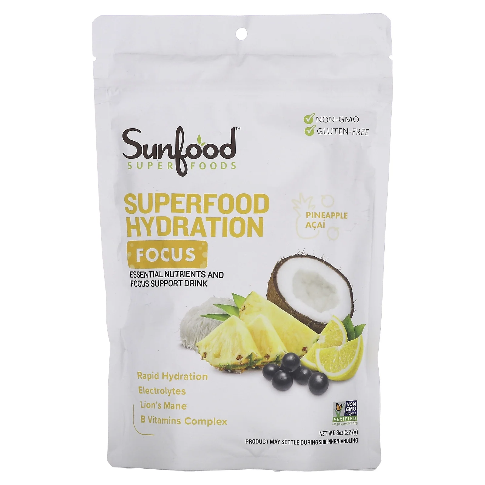 Sunfood Superfood Hydration Focus, Pineapple Acai, 8 oz (227 g)