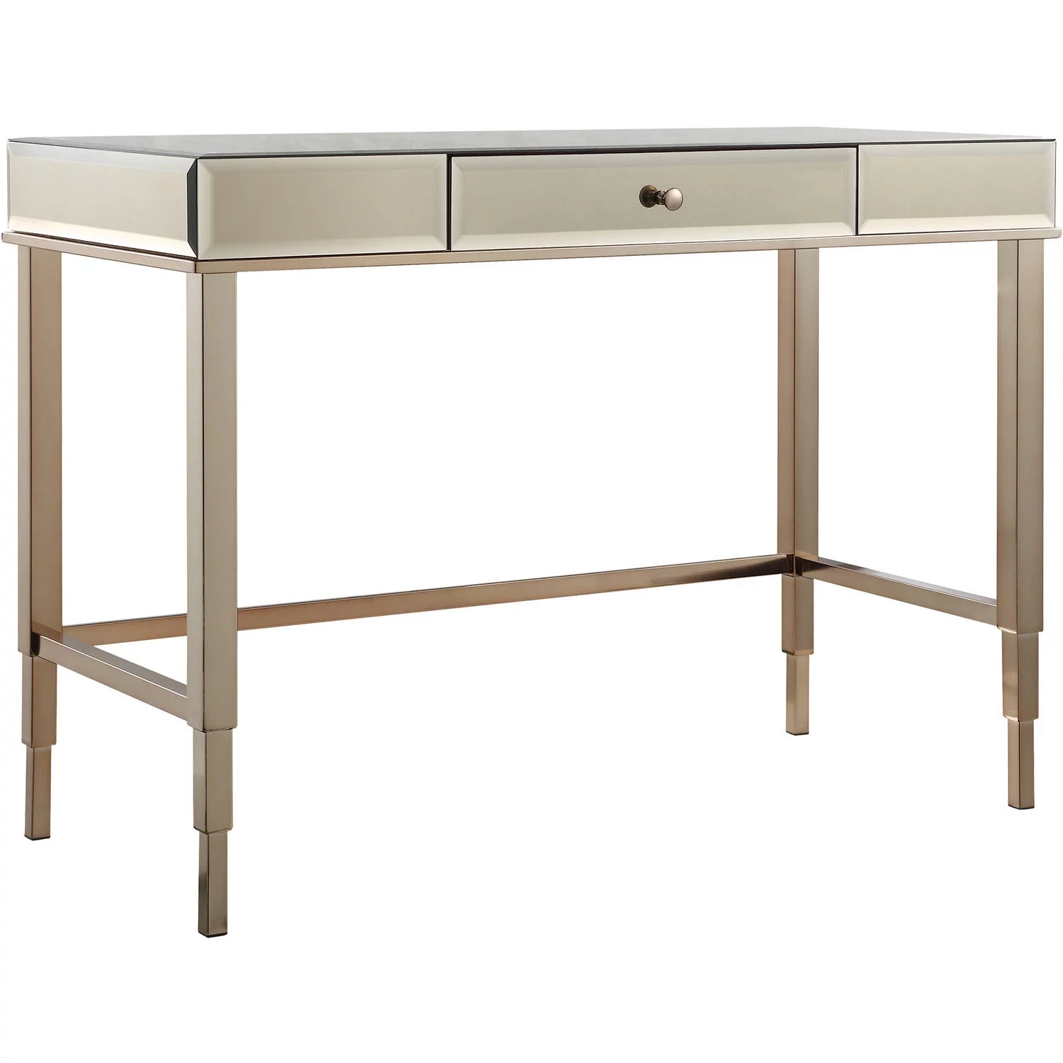 Chelsea Lane Plated Mirror Desk with Drawer, Champagne Gold