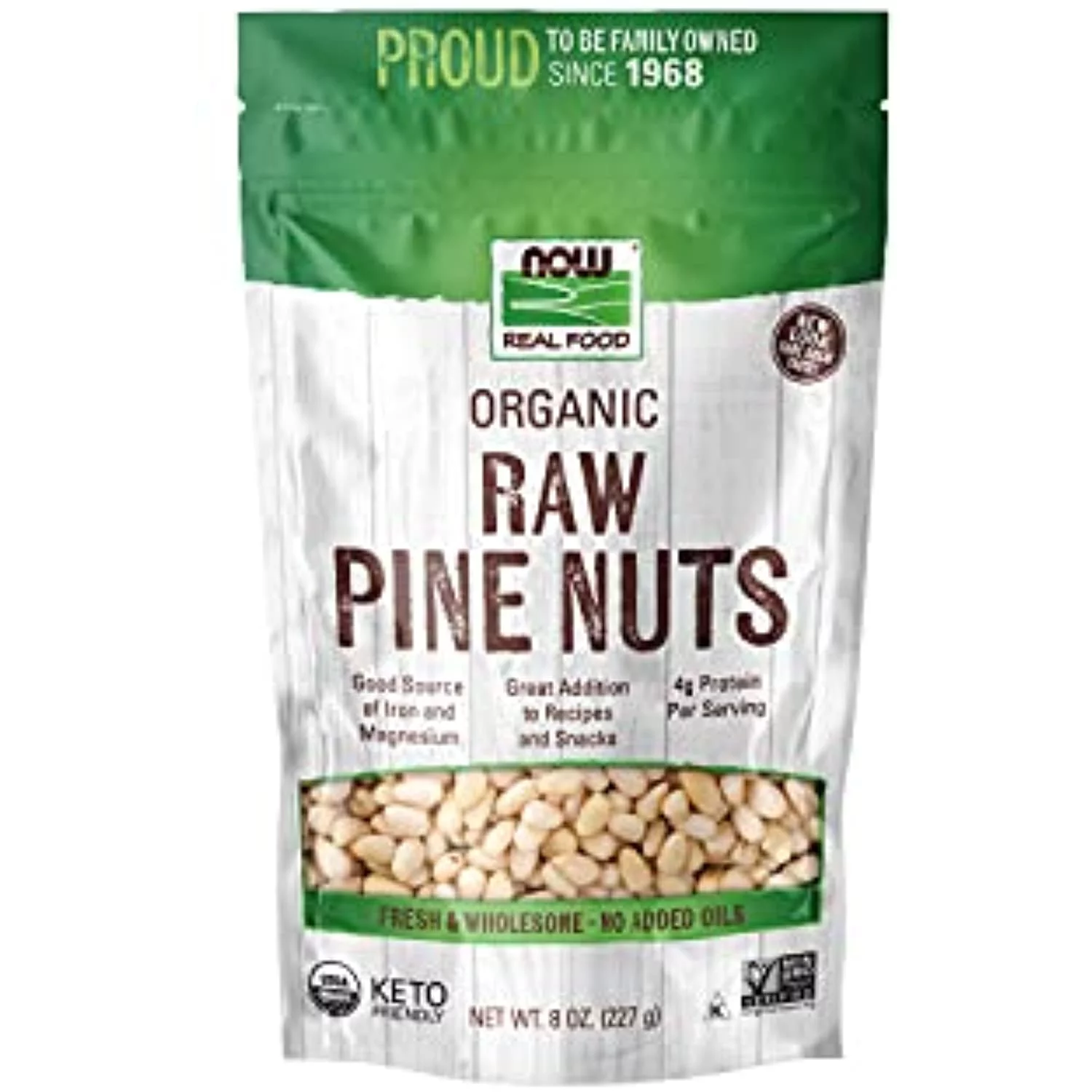 Now Natural Foods, Certified Organic Pine Nuts, Raw And Non-Gmo, Good Source Of Protein, Thiamin And Magnesium, 8-Ounce (Packaging May Vary)