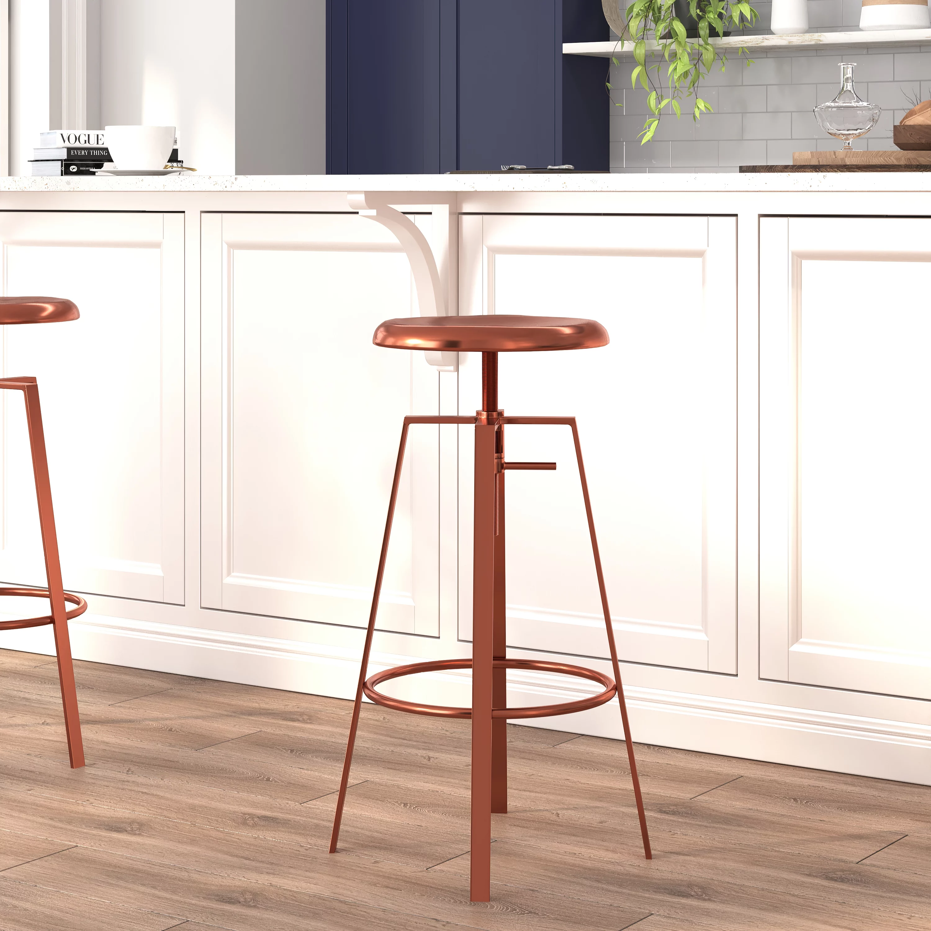 Flash Furniture Industrial Style Barstool with Swivel Lift Adjustable Height Seat in Rose Gold Finish