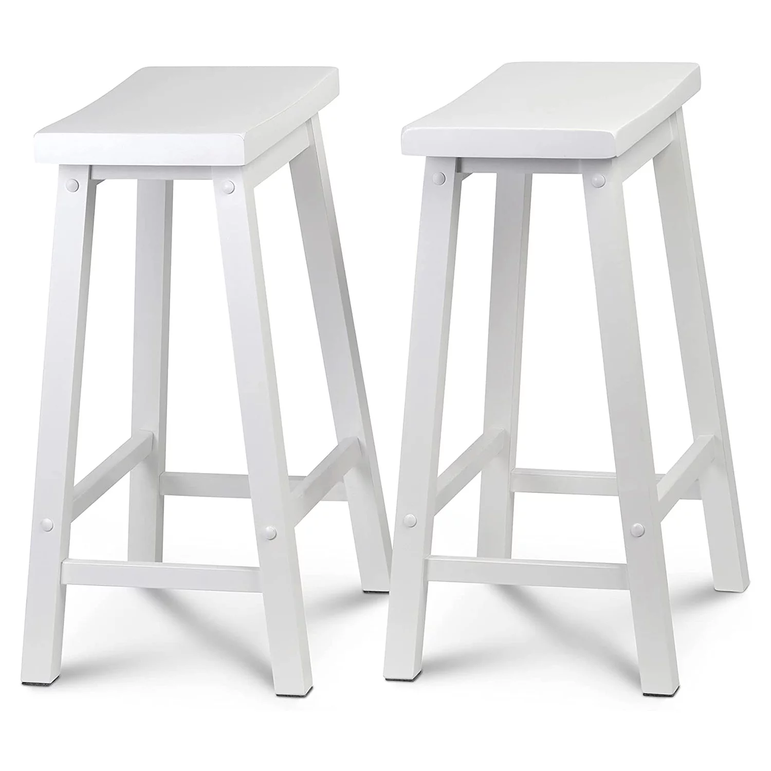 PJ Wood Classic Saddle-Seat 24In Kitchen Counter Stools, White, Set of 2