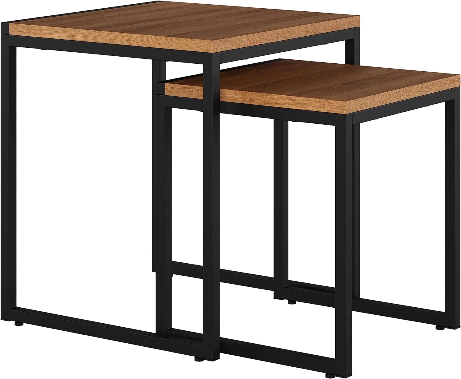 Fort Worth Square Metal Nesting Side Tables In Brown Wood Grain/Black