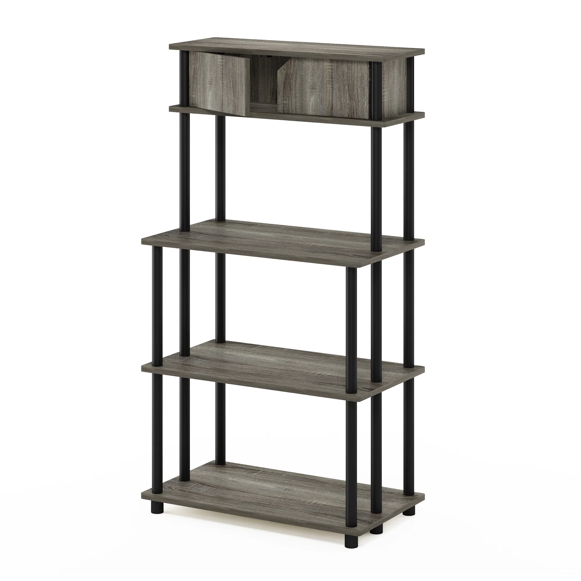 Furinno Turn-N-Tube Toolless Multipurpose Printer Stand Display Storage Shelf with Top Cabinet, French Oak Grey/Black