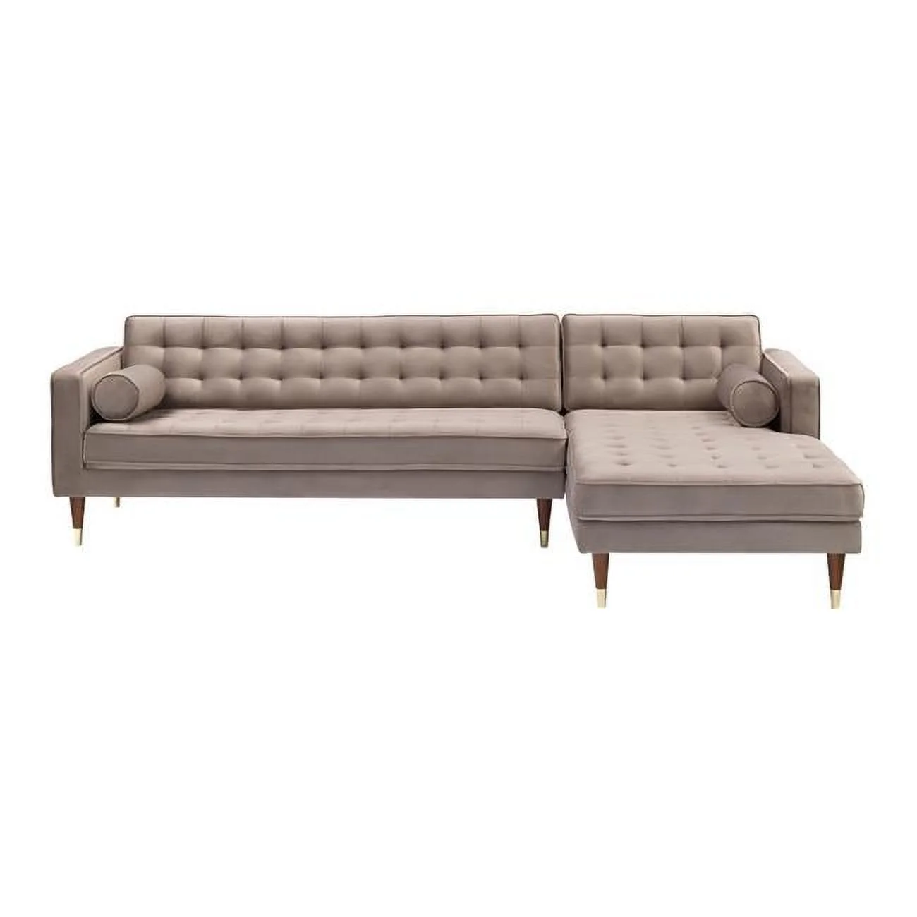 Somerset Modern Taupe Velvet Mid Century Right Sectional Sofa