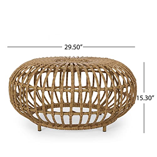 Round Rattan Coffee Table, Boho Wicker Rattan Coffee Table, All-Weather and Rust Resistant for Living Room Patio, Poolside, Garden, Yard (Coffee Table)