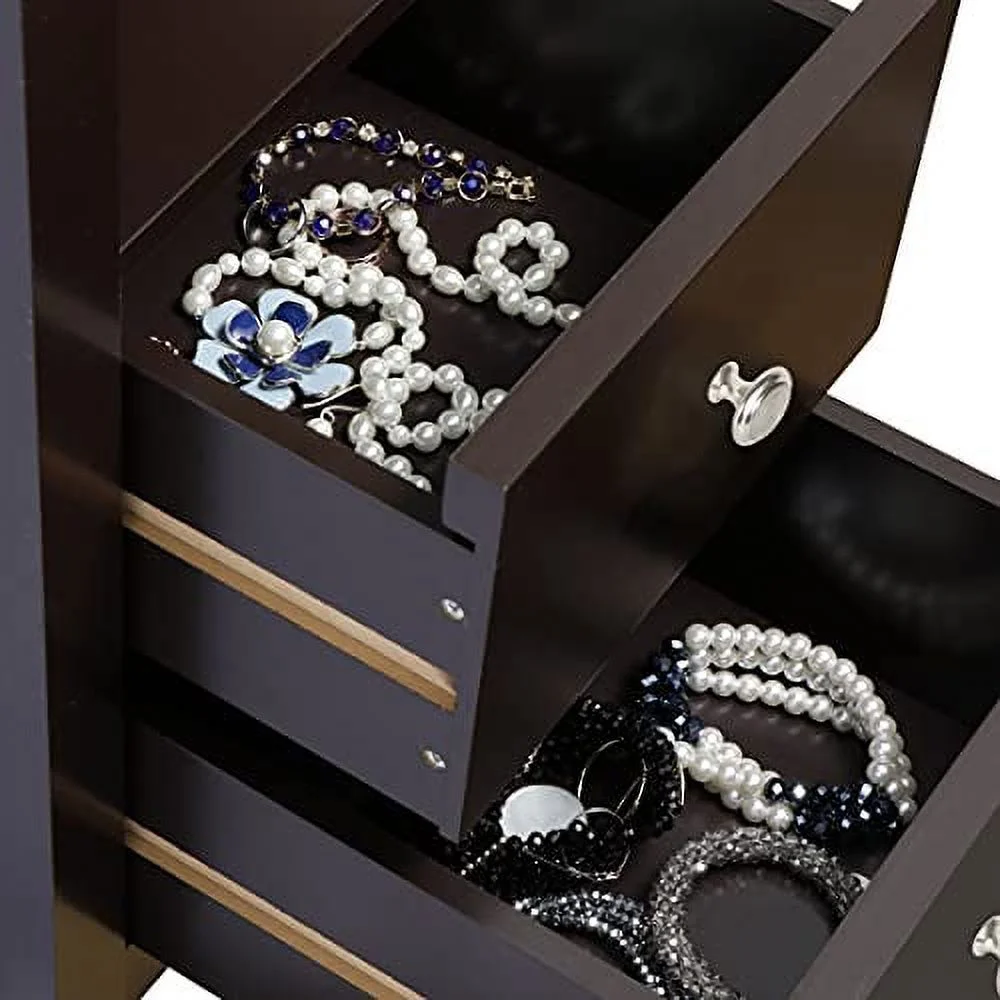 Oteymart Chair Side Table End Table Narrow Sofa Table Rectangular Side Cabinet with Drawers and Shelf for Living Room, Multi-Functional Table Furniture, Espresso