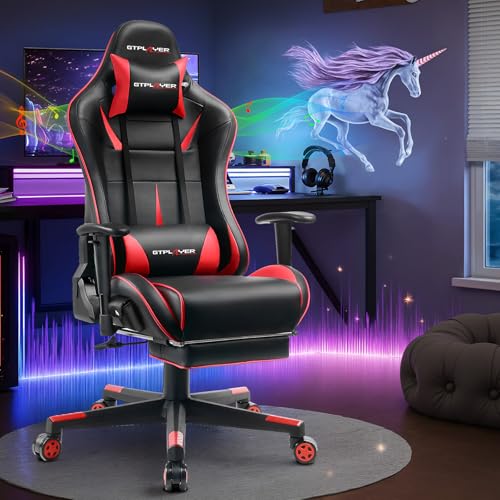 GTPLAYER Gaming Chair with Speakers, Music Gaming Recliner Chair for Adults and Kids, Height Adjustable Computer Game Reclining Chair with Footrest by GTRacing (Black)