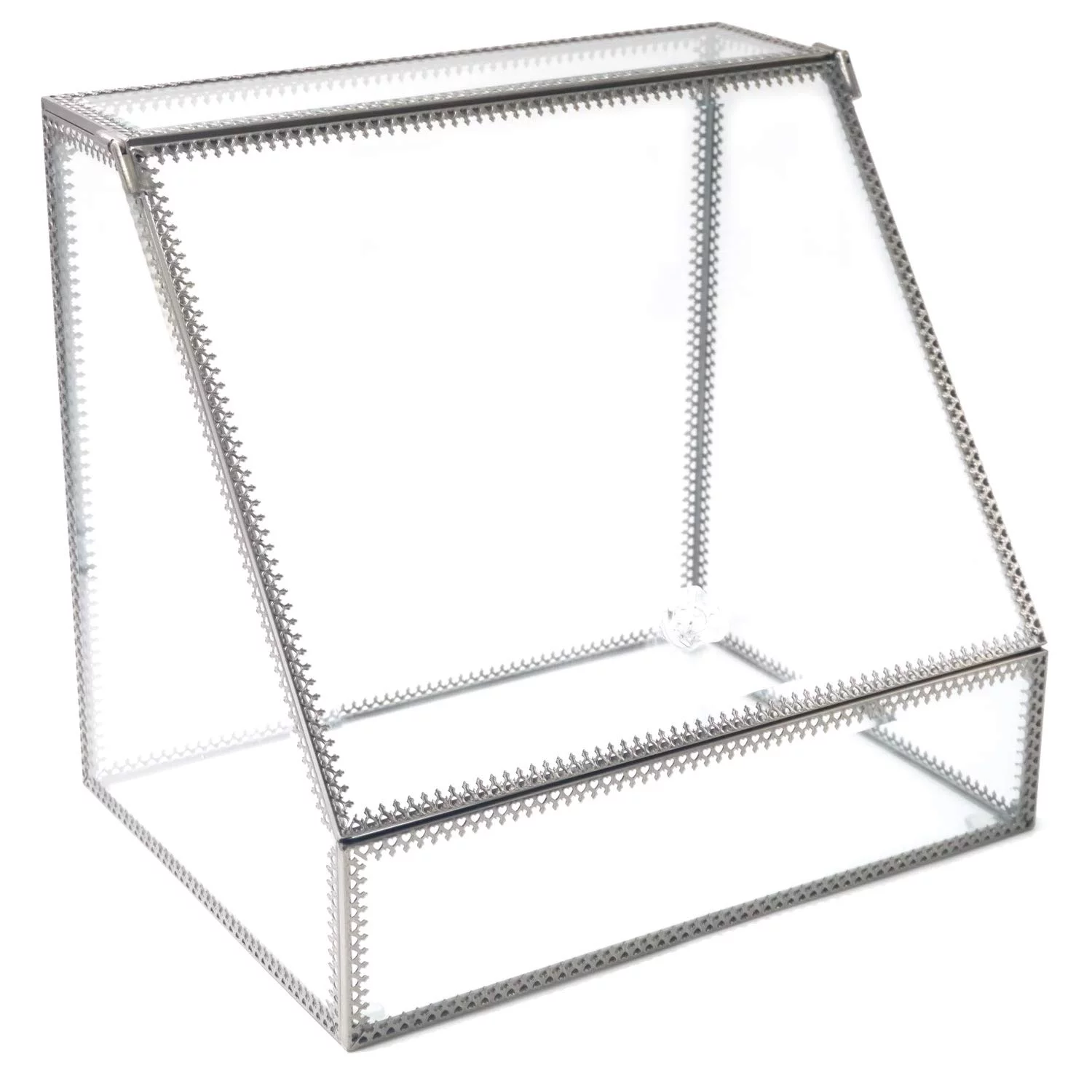 JC MAN Makeup Organizer Glass Large 4 Tier Brass Metal Cosmetic Storage Cube for Makeup, Brushes, Perfumes, Skincare (Trapezoid)