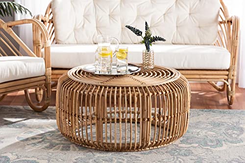 Baxton Studio Aliane Modern Bohemian Natural Brown Antique Rattan Coffee Table Brown/Rattan