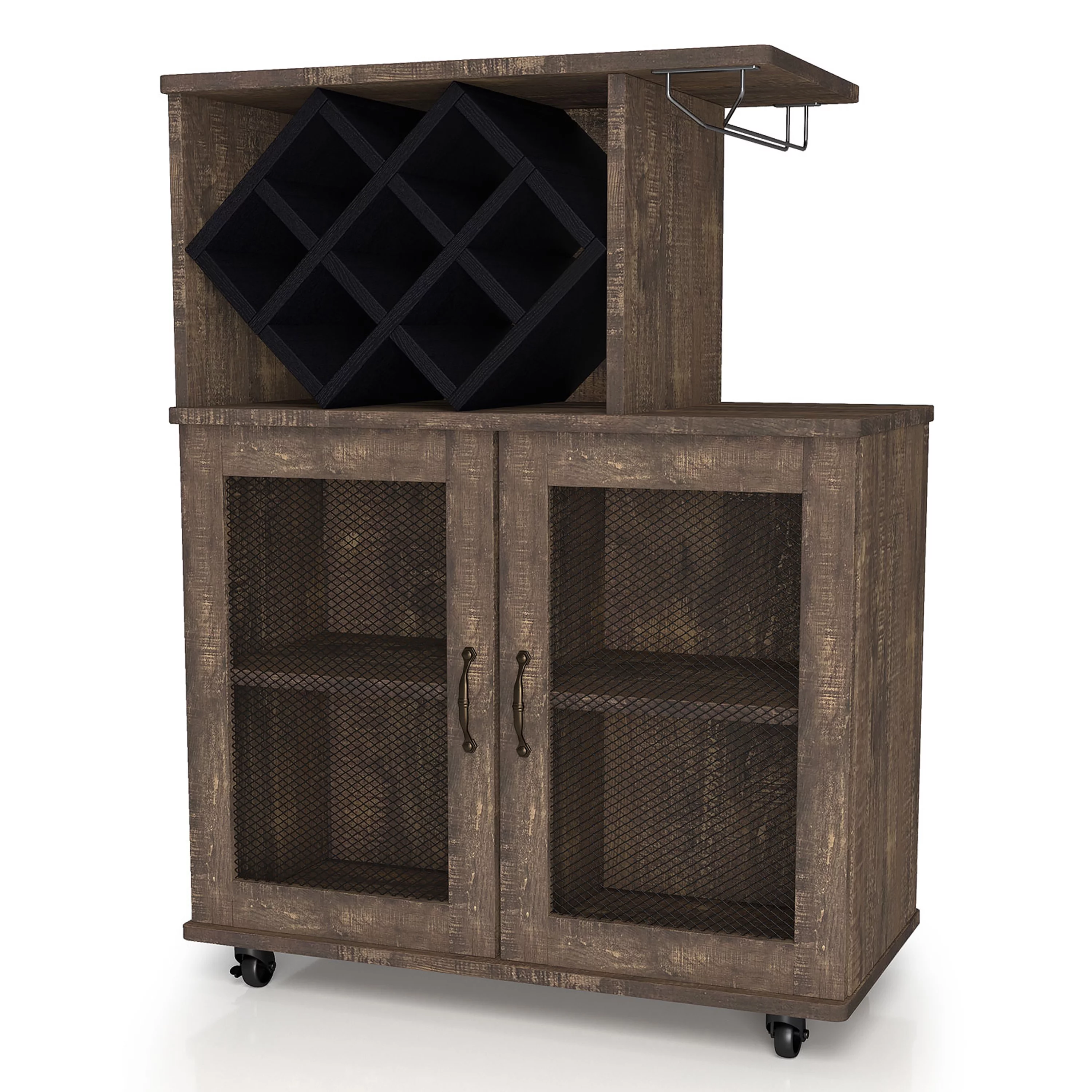 Drvo Mini Bar with Casters, Reclaimed Oak
