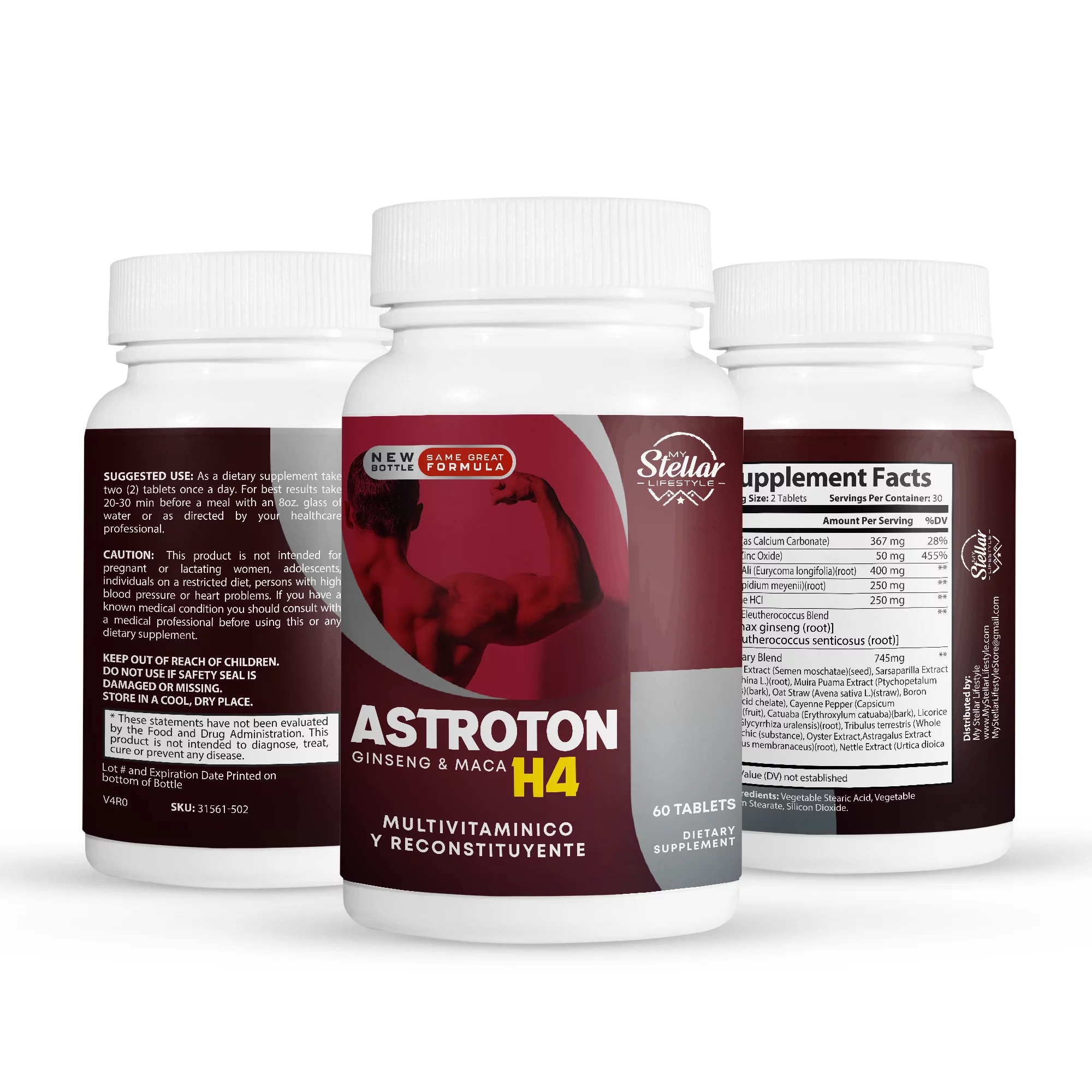4 Pack Astroton Ginseng & Maca H4, multivitamin and restorative-60 Tablets x4