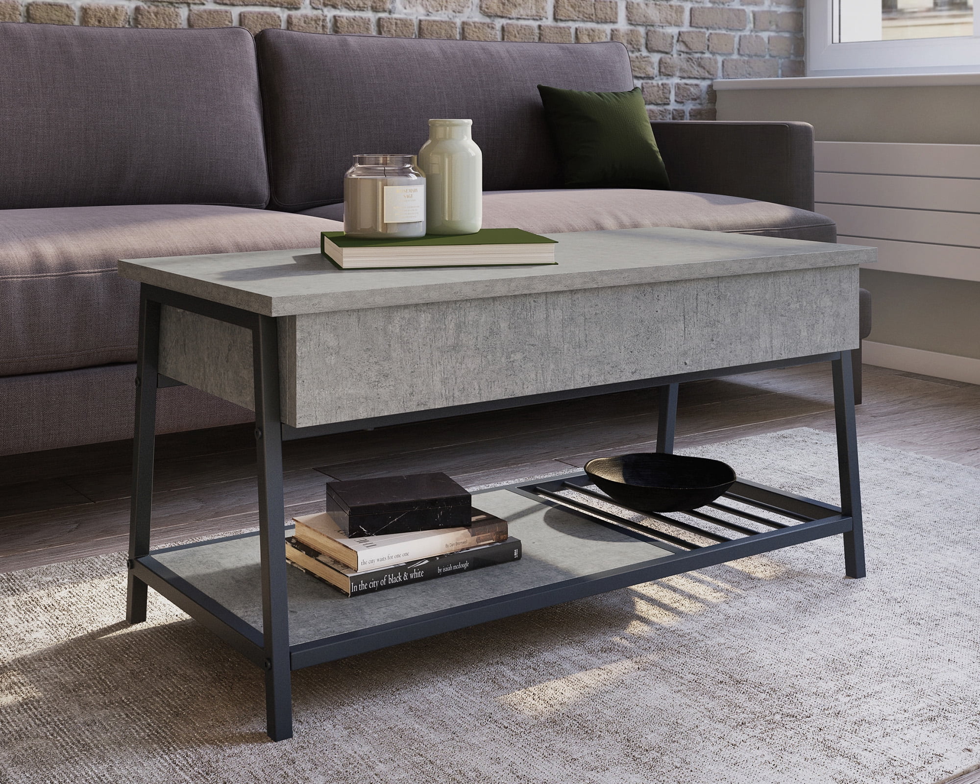 Sauder North Avenue Engineered Wood Lift Top Coffee Table in Faux Concrete/Gray
