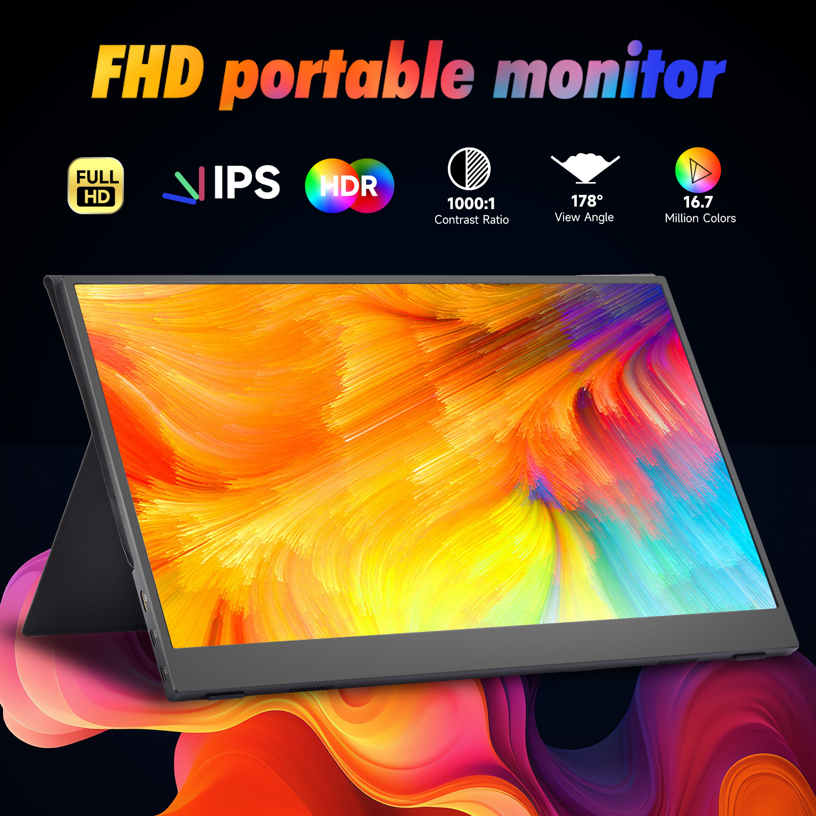 Bwanaz Portable Monitor 15.6'' FHD 1080P, USB-C HDMI IPS Display w/ Smart Cover/Stand, Speaker, Plug & Play, Ultra-Slim External Monitor for PC, MAC, Phone, Xbox, PS5