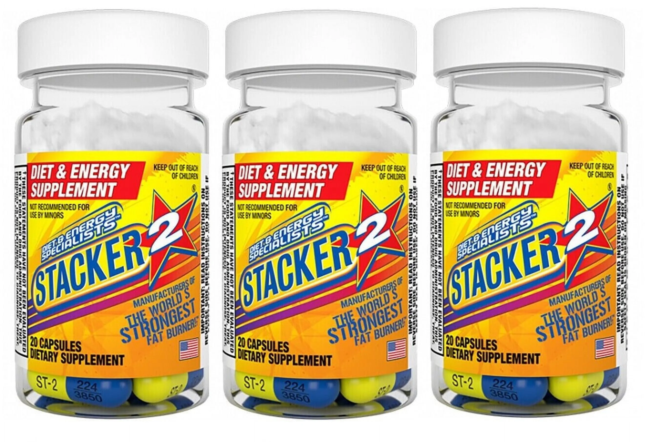 Stacker 2 Two Herbal Dietary Supplement Weight Loss & Energy Supplement 20 Capsules (Pack of 3)