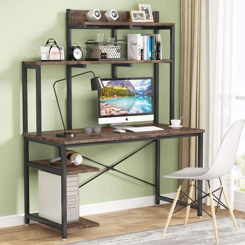 Computer Desk with Storage Hutch Shelf Writing Study Table for Home Office Black Medium