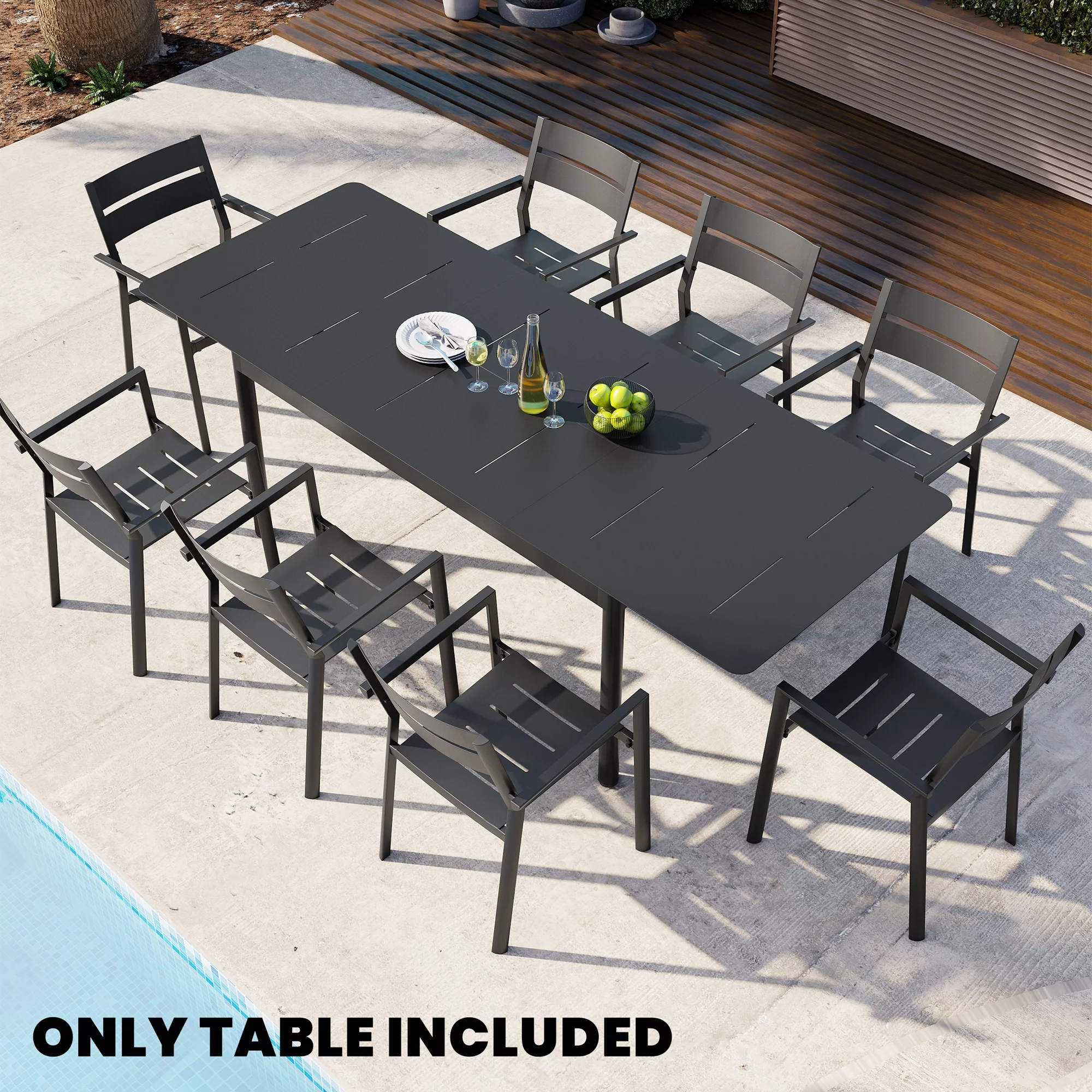 Pellebant 6-8 Person Rectangle Expandable Aluminum Outdoor Patio Dining Table Black
