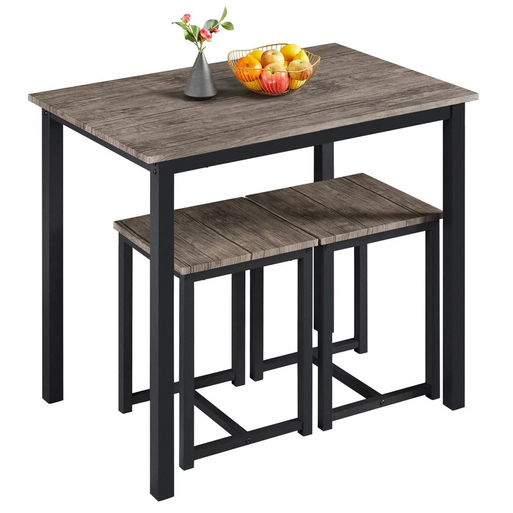 Yaheetech Industrial 3-Piece Dining Table Set w/ 2 Stools for Kitchen, Dining Room, Drift Brown