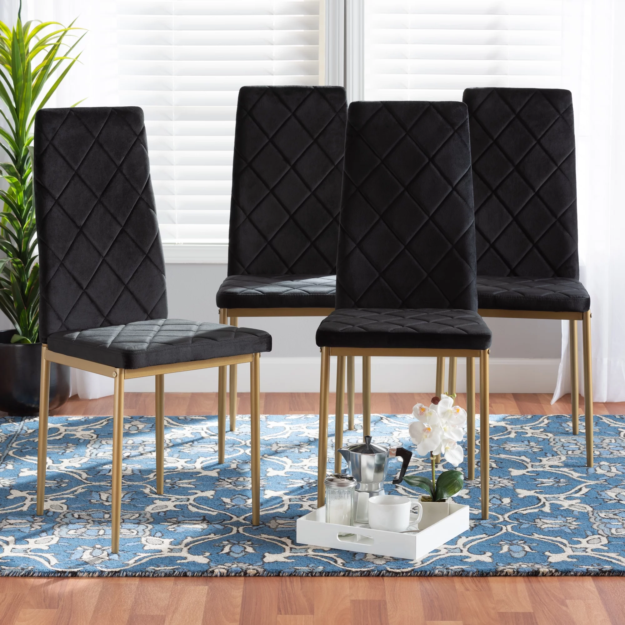 Baxton Studio Blaise Dining Chair, Set of 4, Black and Gold