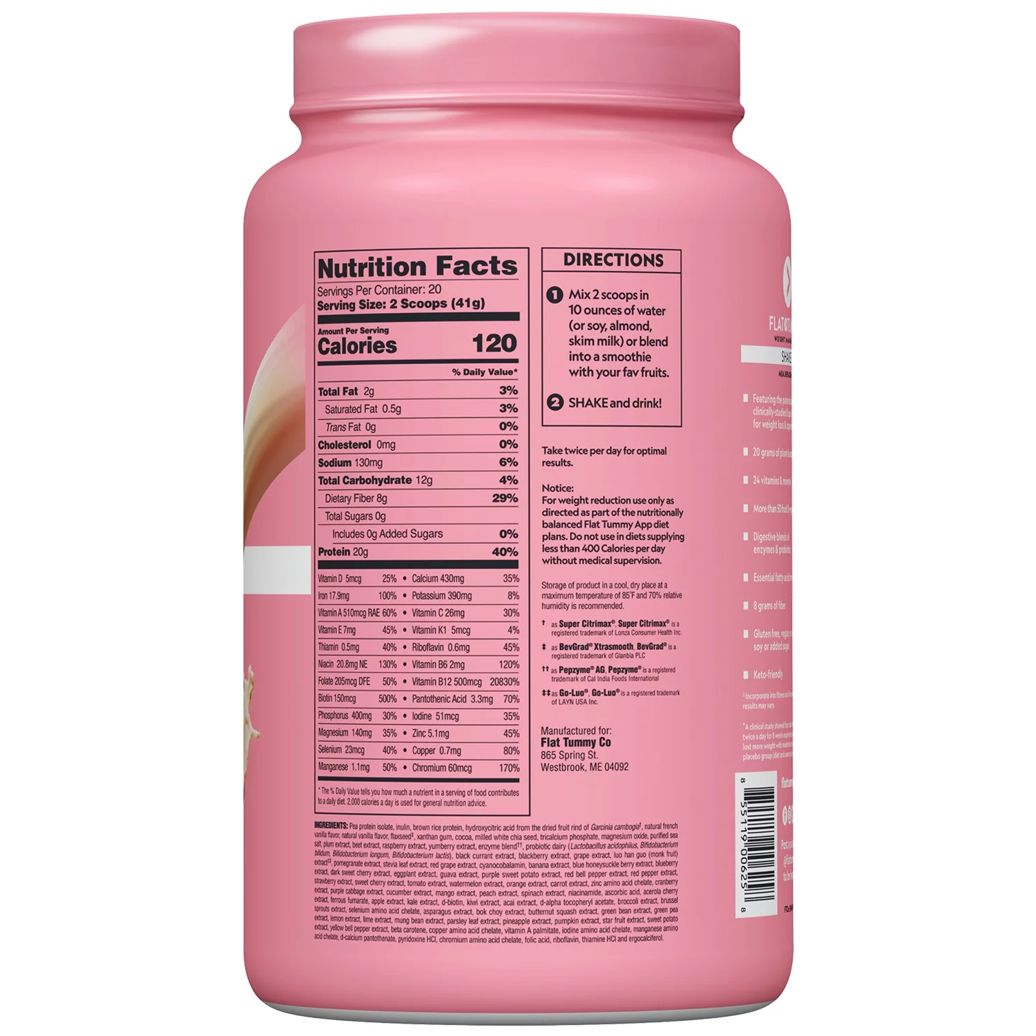 Flat Tummy Shakes, Vanilla Protein Powder - Vegan, Keto, Meal Replacement Shake