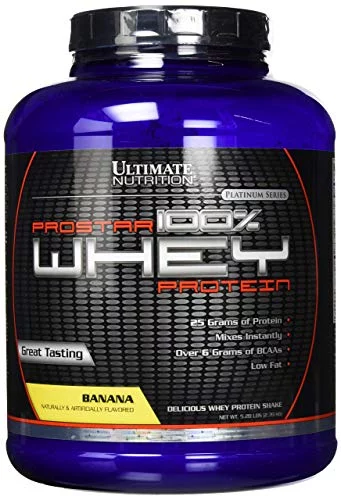 Ultimate Nutrition Prostar Whey Protein Powder Blend of Whey Concentrate Isolate and Peptides - Low Carb, Keto Friendly, 25 Grams of Protein - 80 Servings, Banana, 5 Pounds