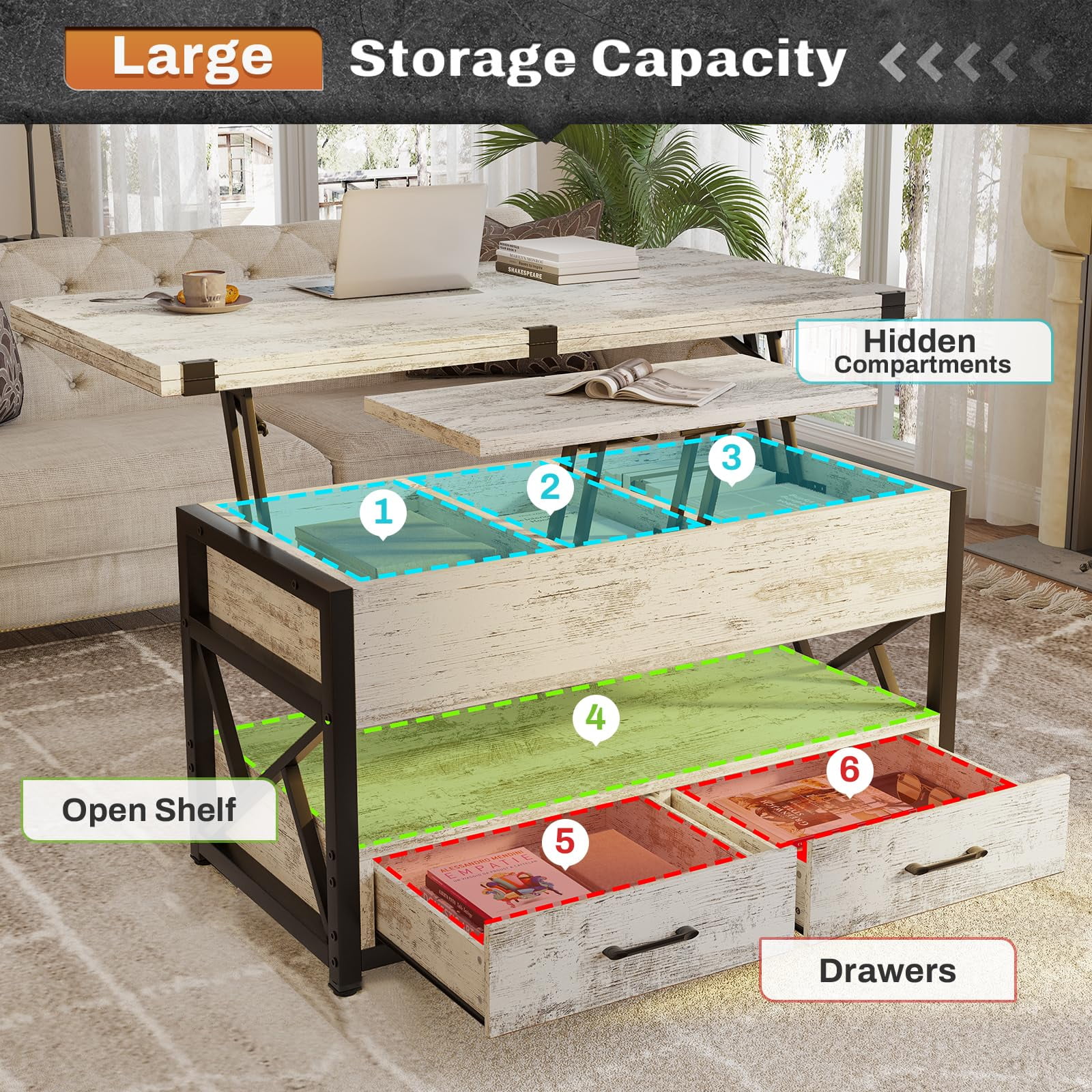 4 in 1 Coffee Tables with Storage for Living Room,40