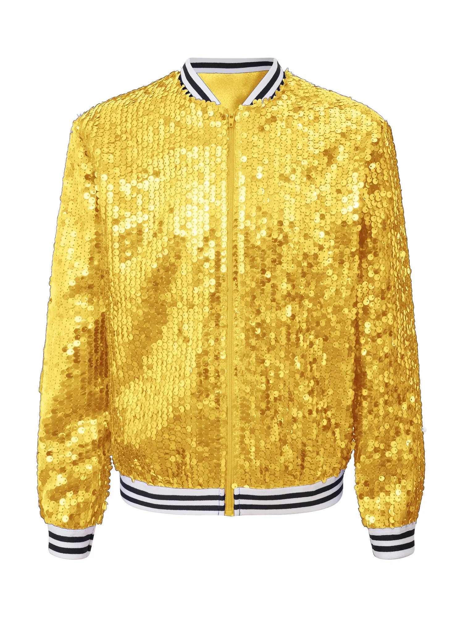 iEFiEL Girls Sparkle Bomber Flight Jacket Shiny Sequins Zipper Hip Hop Jazz Dance Performance Coat Tops Gold 14