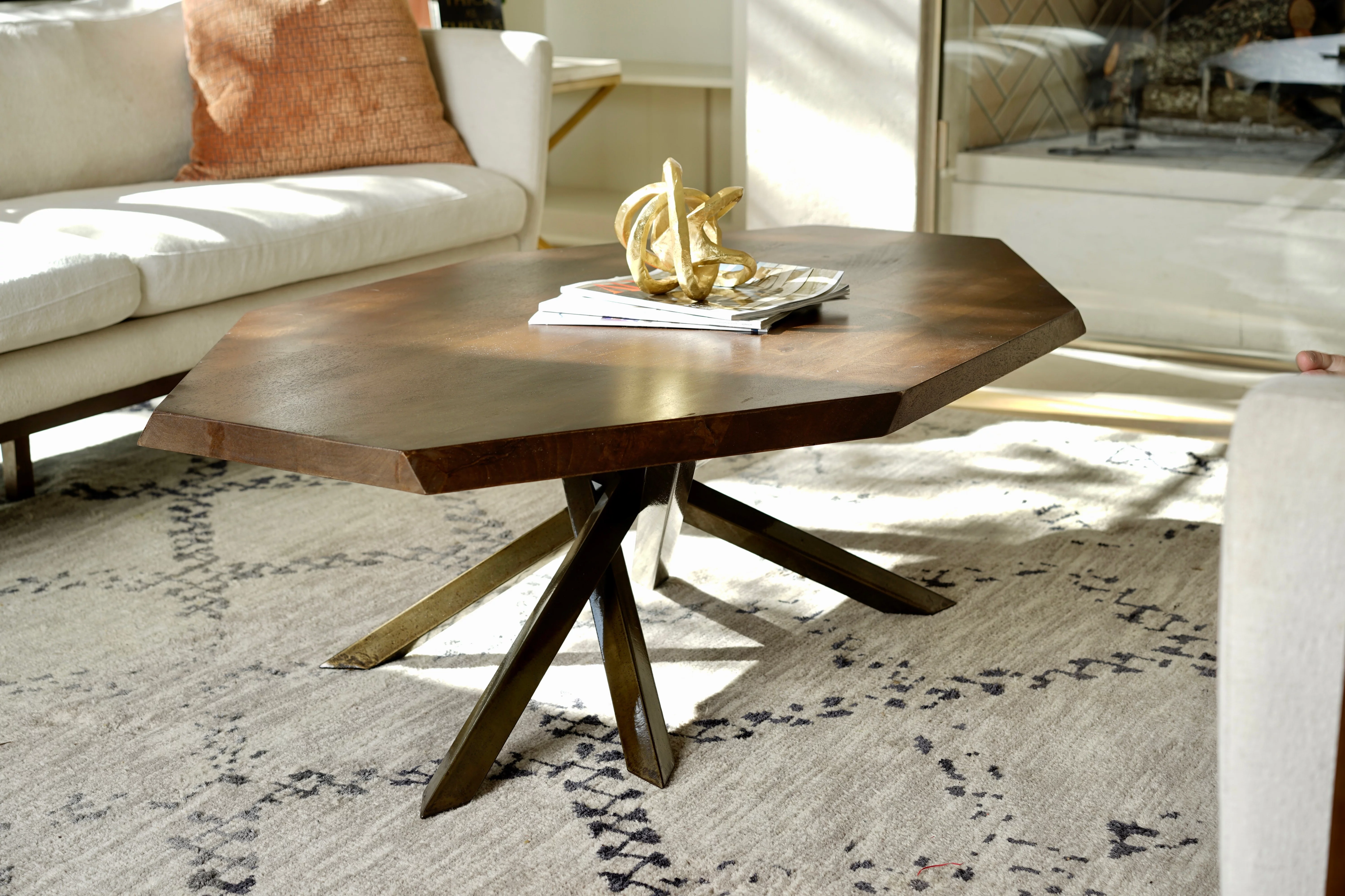 Posh Pollen - Stowe Octagon Solid Wood Coffee Table - Walnut