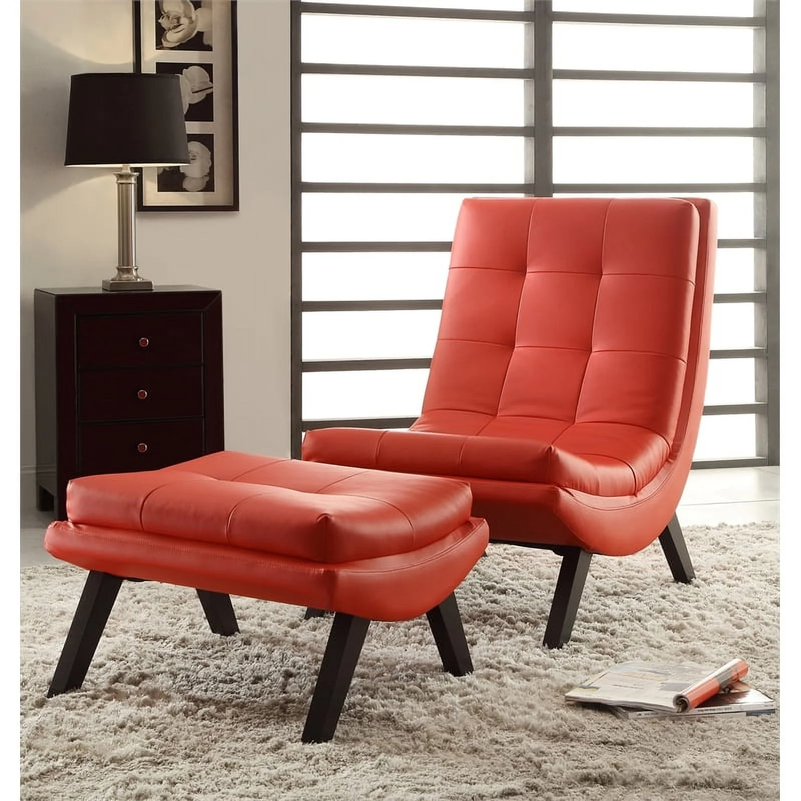 Atlin Designs 16'' Modern Faux Leather Lounge Chair and Ottoman in Red